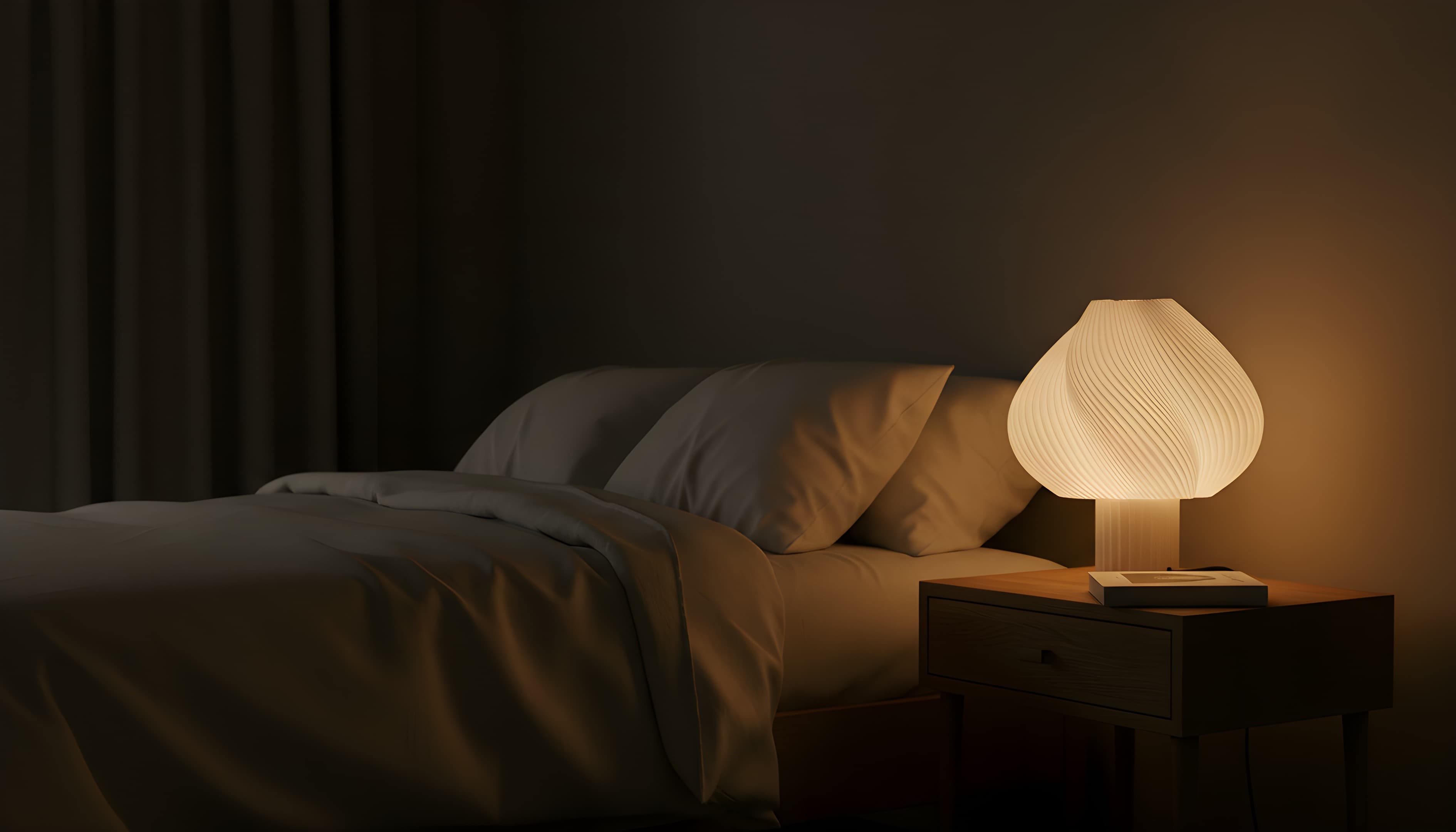 Nano Banana lamp op nachtkastje in slaapkamer